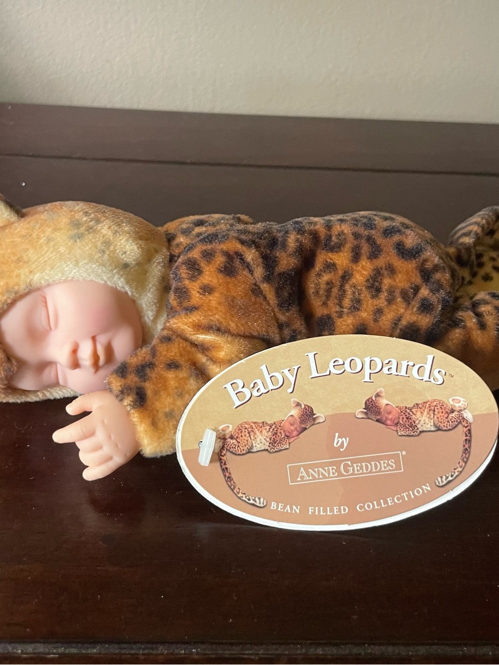 VINTAGE Anne Geddes Sleeping Baby Leopard Doll Plush Bean Bag 9" NWT